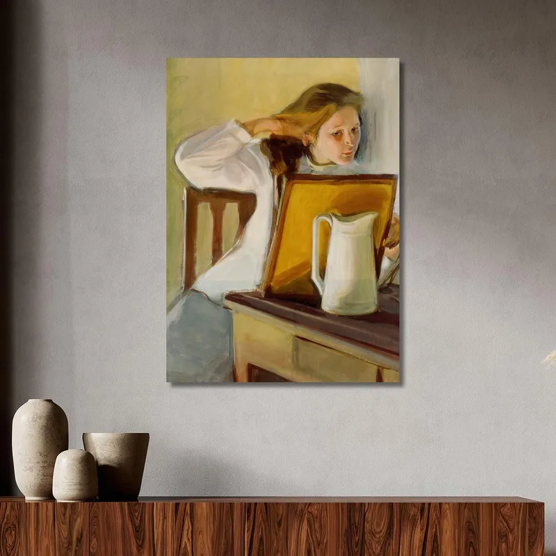 Mädchen Glättet Ihr Haar Magnus Enckell