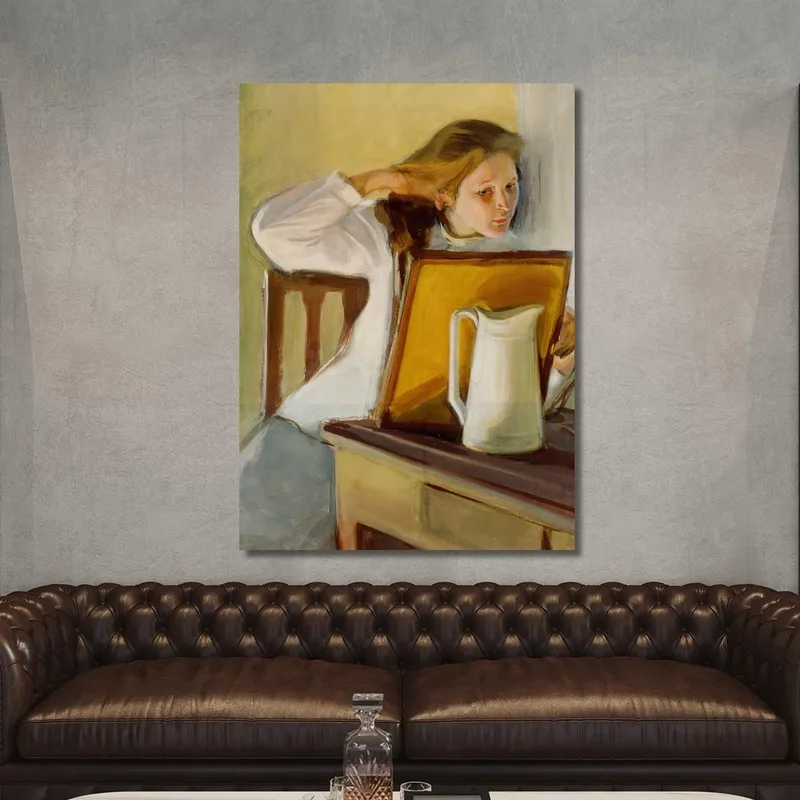 Mädchen Glättet Ihr Haar Magnus Enckell