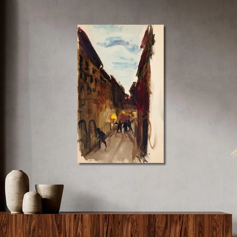 Straße Und Menschen In Der Abenddämmerung Magnus Enckell