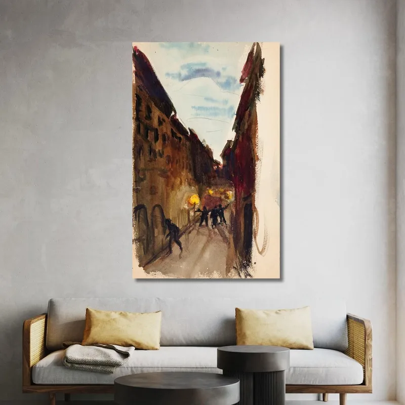 Straße Und Menschen In Der Abenddämmerung Magnus Enckell