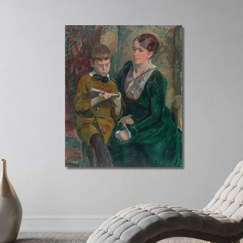 Mme Esther Cederhvarf Avec Son Fils Magnus Enckell