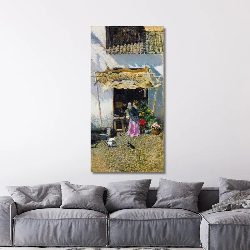 Jeune Femme À La Jupe Lilas Devant Une Échoppe De Légumes Mariano Fortuny Marsal
