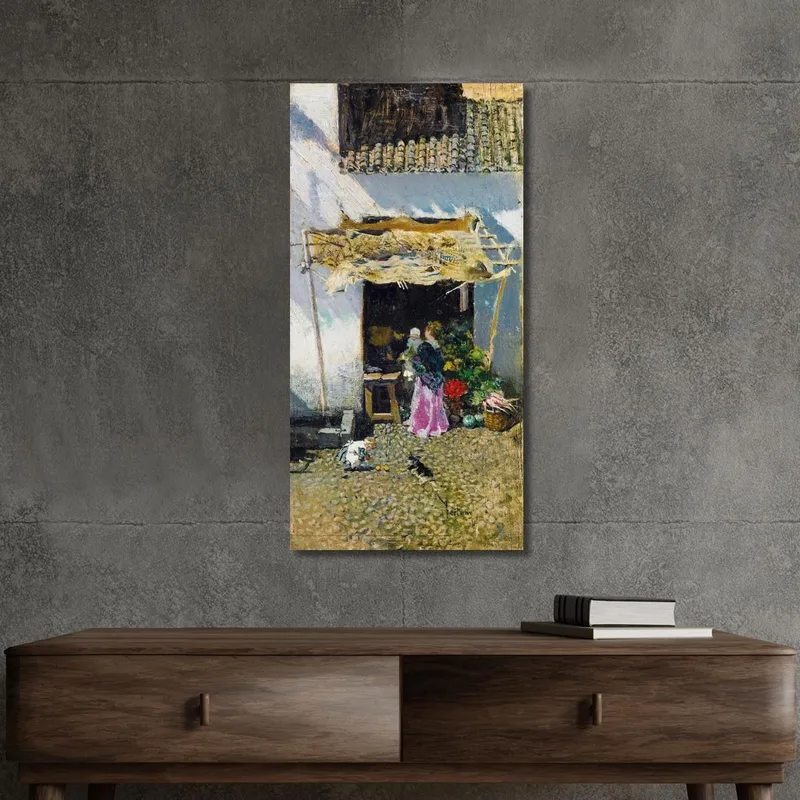 Jeune Femme À La Jupe Lilas Devant Une Échoppe De Légumes Mariano Fortuny Marsal