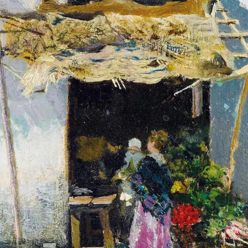 Jeune Femme À La Jupe Lilas Devant Une Échoppe De Légumes Mariano Fortuny Marsal