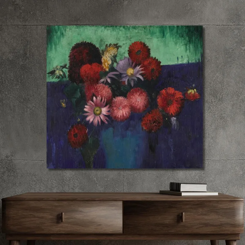 Natura Morta Con Dalie E Margherite In Un Vaso Blu Mark Gertler