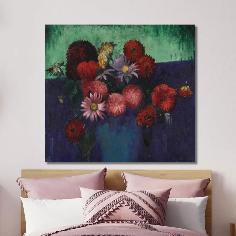 Natura Morta Con Dalie E Margherite In Un Vaso Blu Mark Gertler