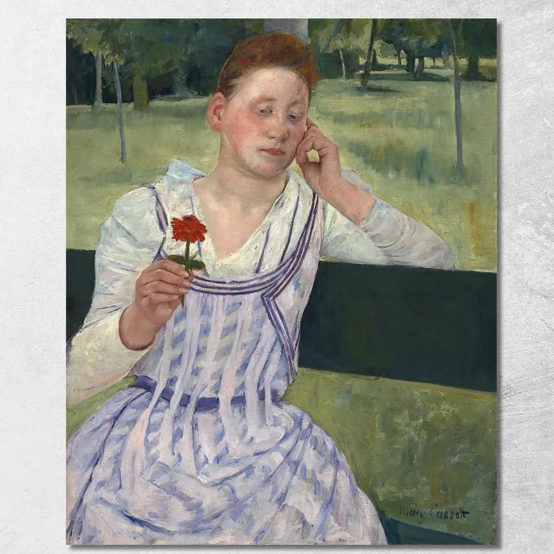 Donna Con Una Zinnia Rossa Mary Cassatt quadro stampa su tela