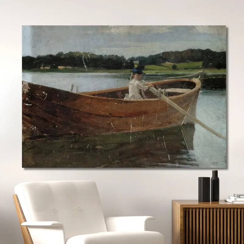 The Artist'S Sister Berta In A Rowing Boat Study Albert Edelfelt