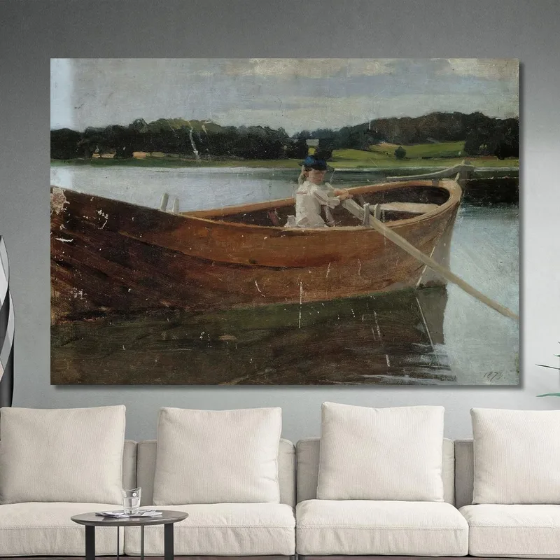 The Artist'S Sister Berta In A Rowing Boat Study Albert Edelfelt