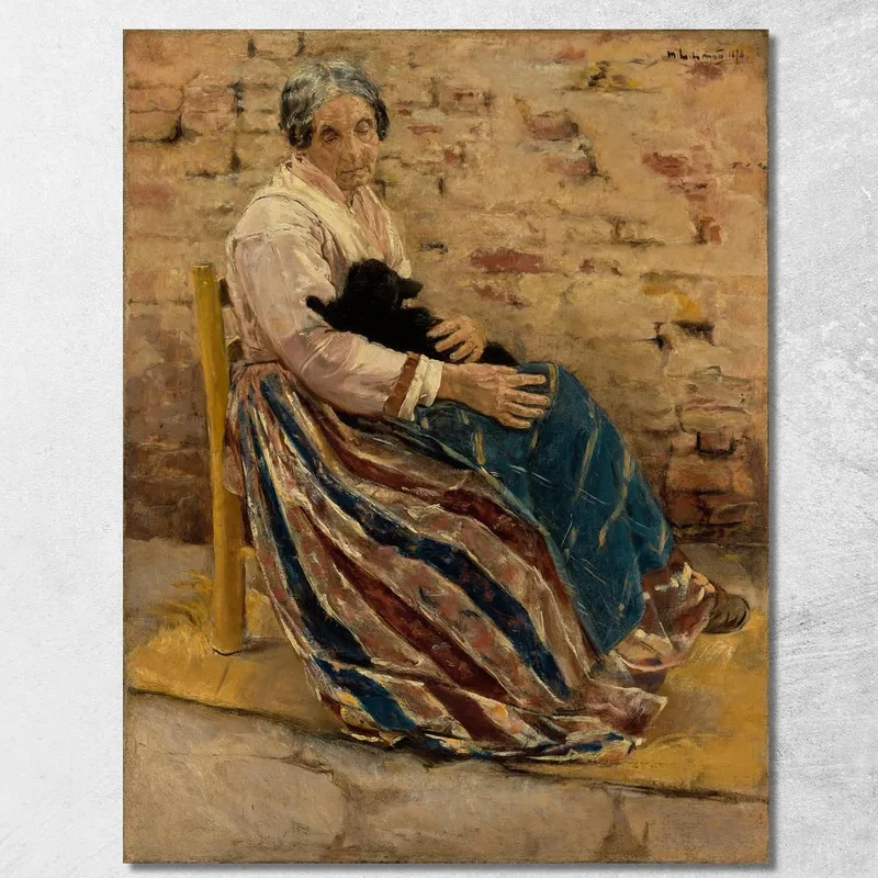 An Old Woman With Cat Max Liebermann canvas print