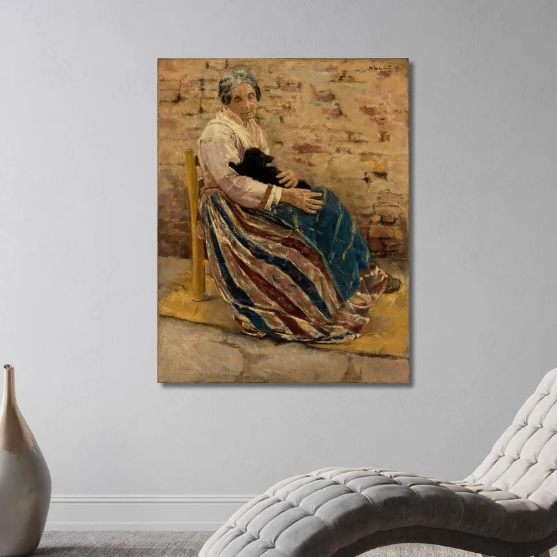 An Old Woman With Cat Max Liebermann