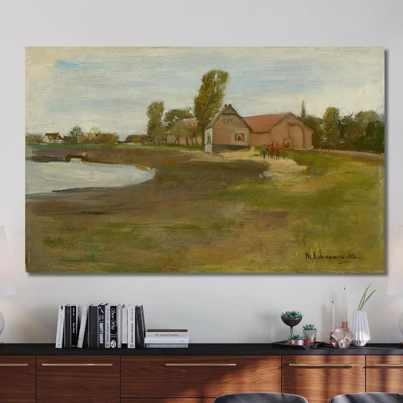 Village Street In Militsch Landscape With Pond Max Liebermann