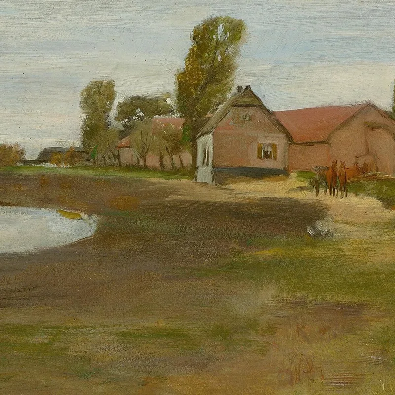Village Street In Militsch Landscape With Pond Max Liebermann