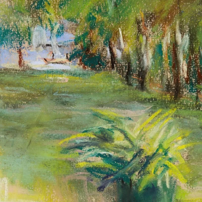Der Garten Des Künstlers Von Der Terrasse Nach Osten Gesehen Mit Blick Auf Die Birkenallee Und Den Wannsee Max Liebermann druc