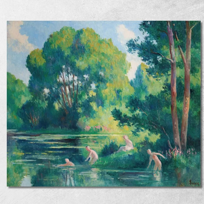 Rolleboise, Bagno Nel Piccolo Braccio Della Senna Maximilien Luce quadro stampa su tela