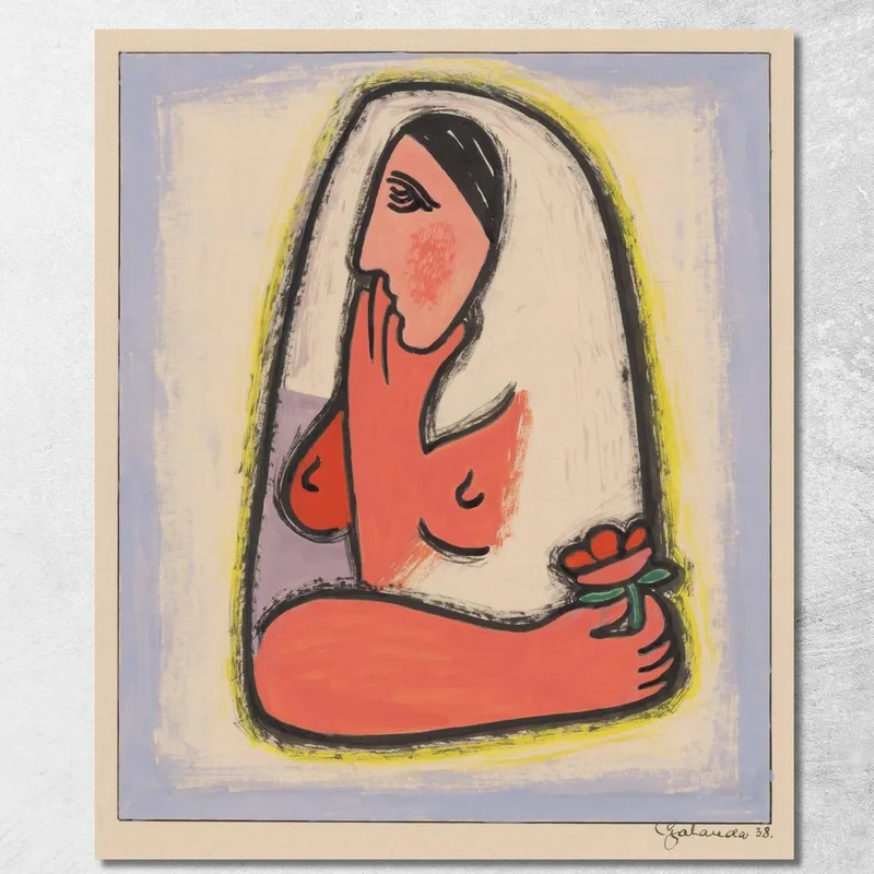Donna Con Fiore Mikuláš Galanda quadro stampa su tela