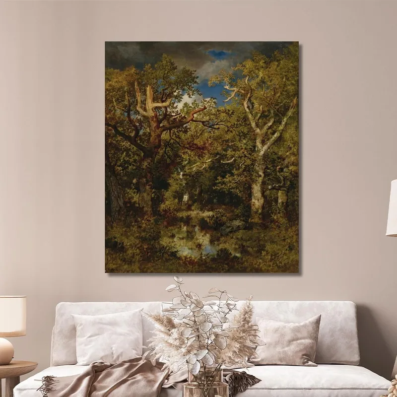 Charca En El Bosque Roble Medio Muerto Narcisse-Virgile Diaz de La Peña