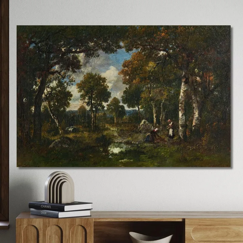 Sparsely Wooded Area With Rocks And A Wood Gatherer Narcisse-Virgile Diaz de La Peña