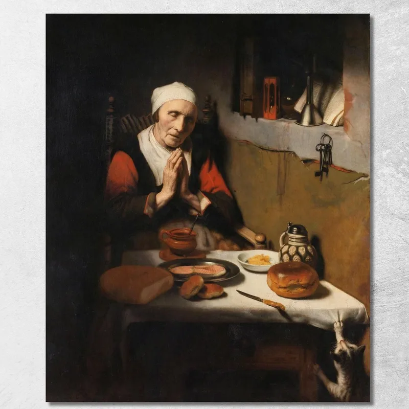 Vieille Femme Disant La Grâce, Connue Sous Le Nom De 'La Prière Sans Fin' Nicolaes Maes tableau impression sur toile