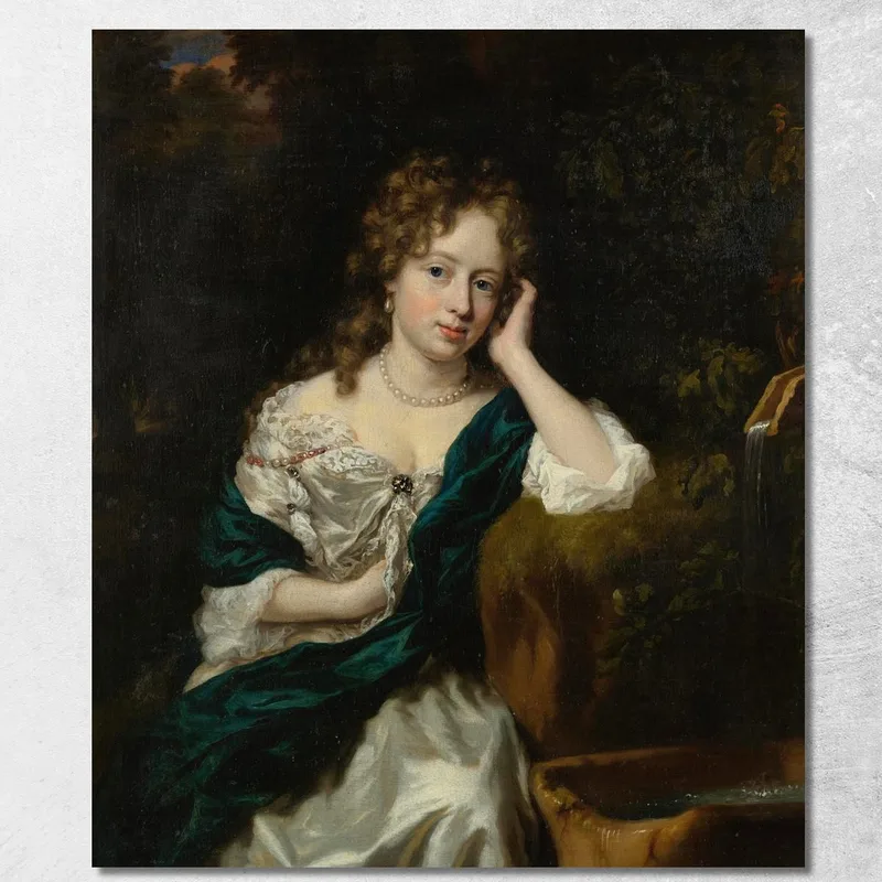 Portrait D'Une Dame Assise Près D'Une Fontaine Nicolaes Maes tableau impression sur toile