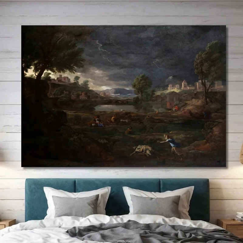Landschaft Während Eines Gewitters Mit Pyramus Und Thisbe Nicolas Poussin