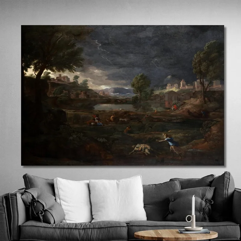 Landschaft Während Eines Gewitters Mit Pyramus Und Thisbe Nicolas Poussin
