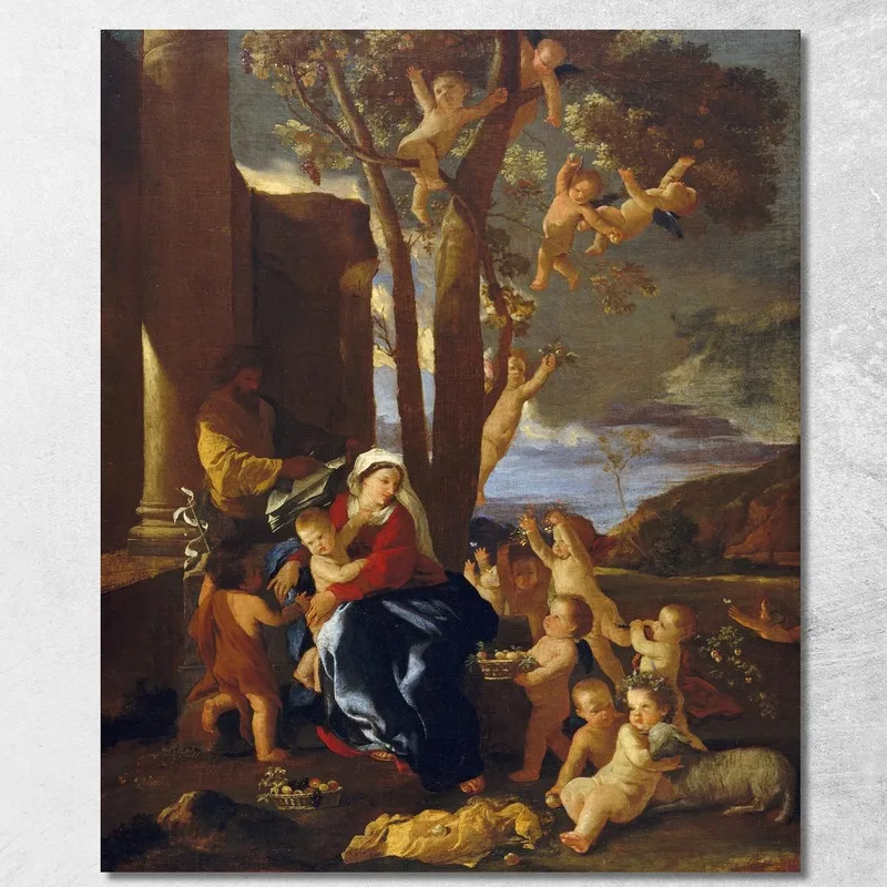 La Sacra Famiglia Con San Giovanni Battista Nicolas Poussin quadro stampa su tela