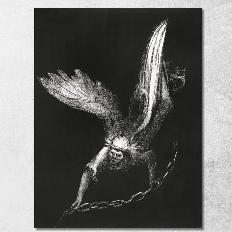 Und Ich Sah Einen Engel Vom Himmel Herabsteigen, Der Den Schlüssel Zum Abgrund Und Einen Großen Odilon Redon drucken auf leinwand