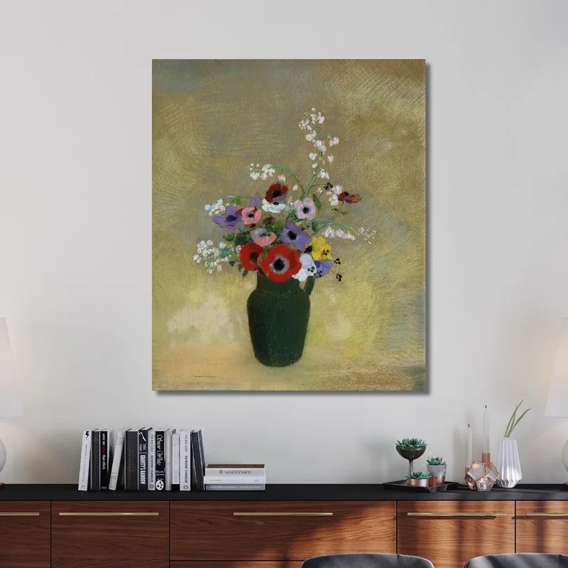 Grande Vaso Verde Con Fiori Misti Odilon Redon