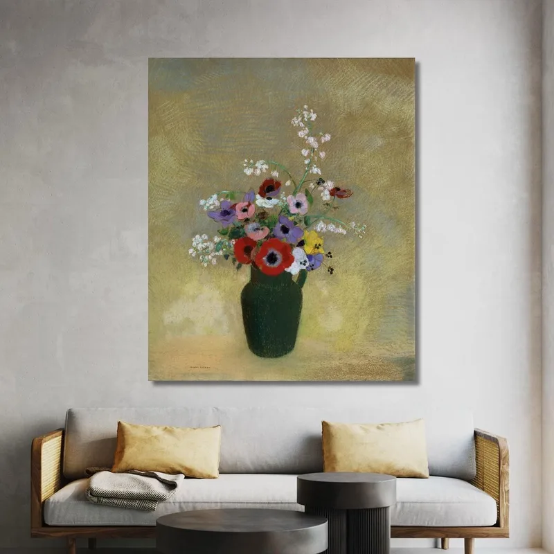 Grande Vaso Verde Con Fiori Misti Odilon Redon