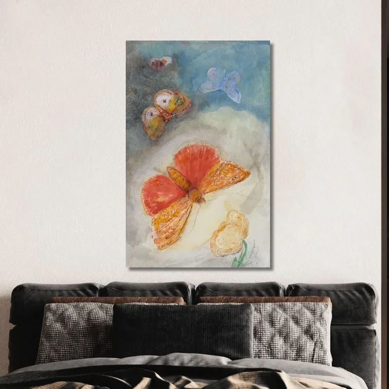 Farfalle E Fiori Quattro Farfalle E Un Fiore Acquerello Odilon Redon