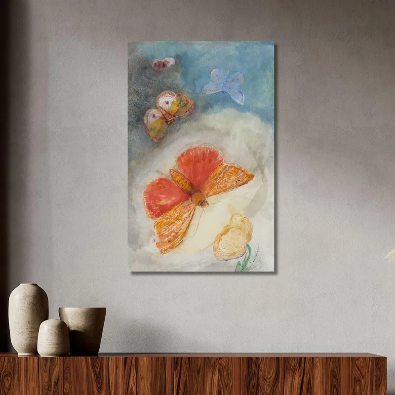 Farfalle E Fiori Quattro Farfalle E Un Fiore Acquerello Odilon Redon