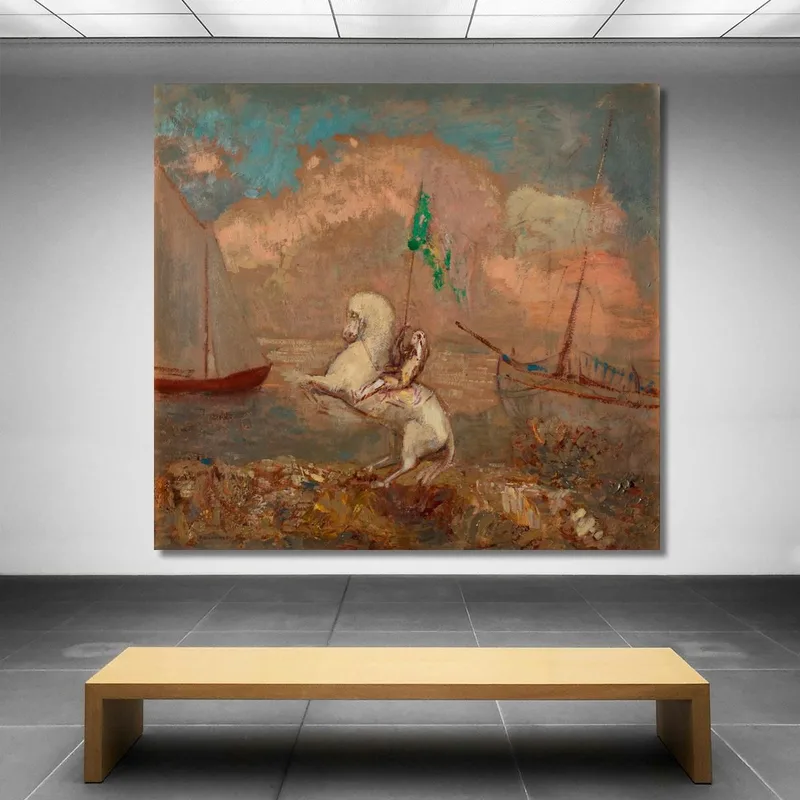 Cavalier Sur La Plage Avec Deux Navires Odilon Redon