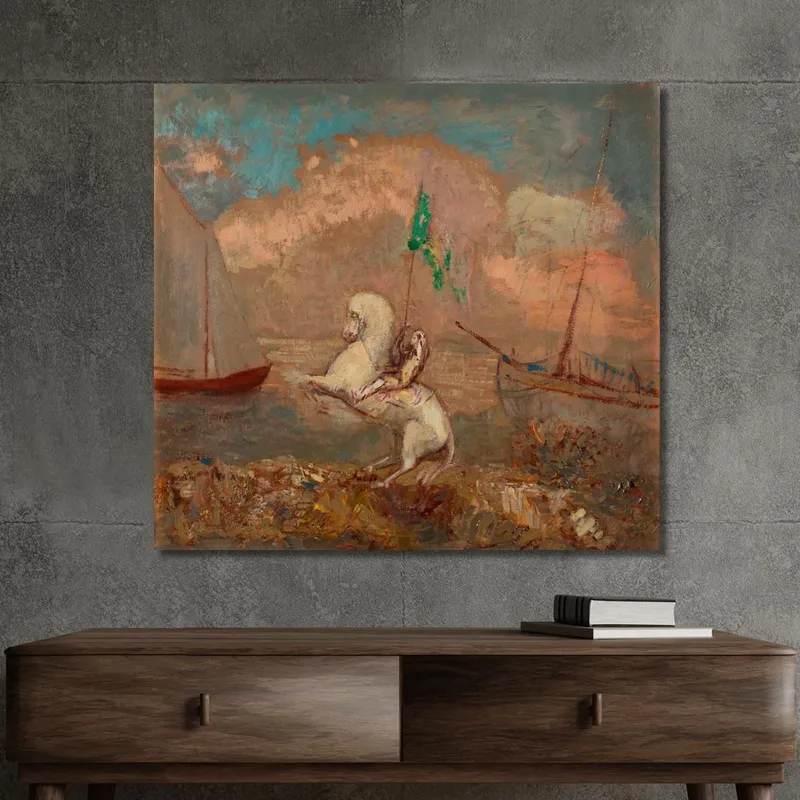 Cavalier Sur La Plage Avec Deux Navires Odilon Redon