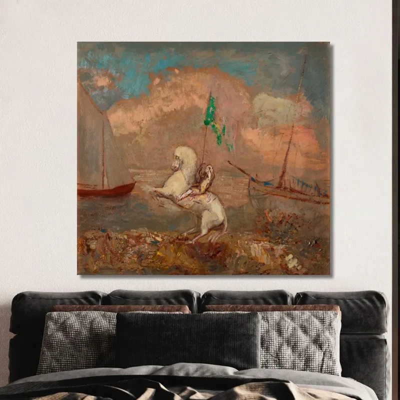 Cavalier Sur La Plage Avec Deux Navires Odilon Redon