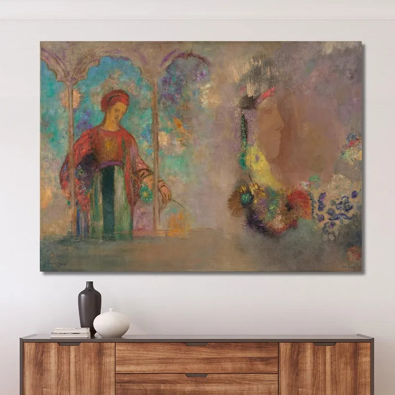 Woman In A Gothic Arcade Woman With Flowers Odilon Redon