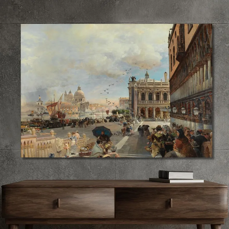 Venecia - Vista De La Piazzetta Con La Biblioteca Marciana Santa Maria Della Salute Y La Dogana Oswald Achenbach