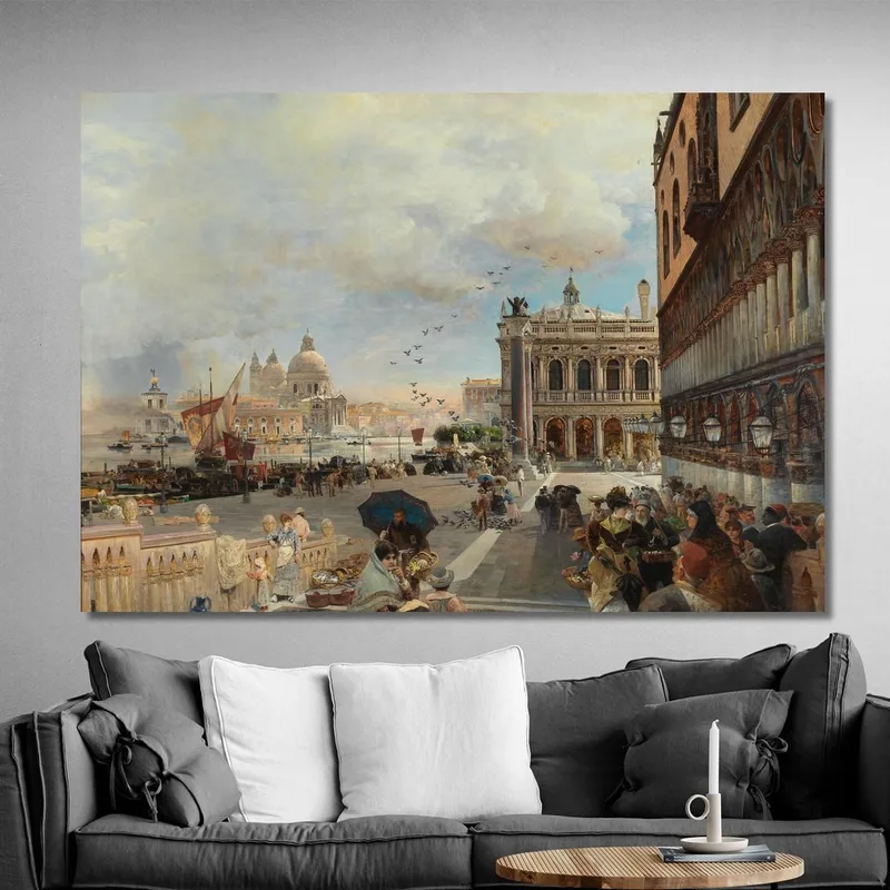 Venecia - Vista De La Piazzetta Con La Biblioteca Marciana Santa Maria Della Salute Y La Dogana Oswald Achenbach