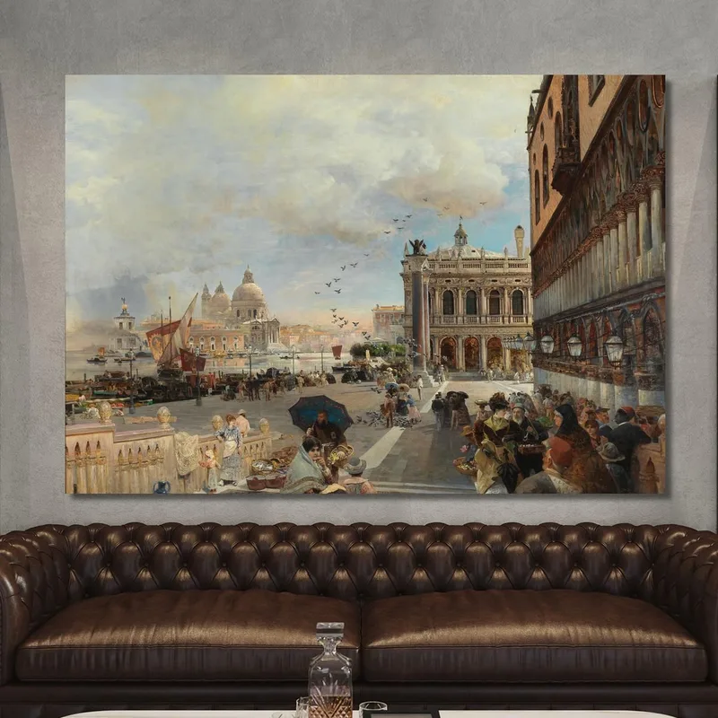 Venecia - Vista De La Piazzetta Con La Biblioteca Marciana Santa Maria Della Salute Y La Dogana Oswald Achenbach