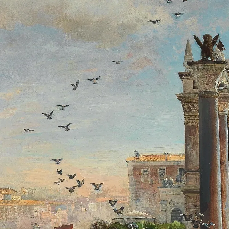 Venecia - Vista De La Piazzetta Con La Biblioteca Marciana Santa Maria Della Salute Y La Dogana Oswald Achenbach