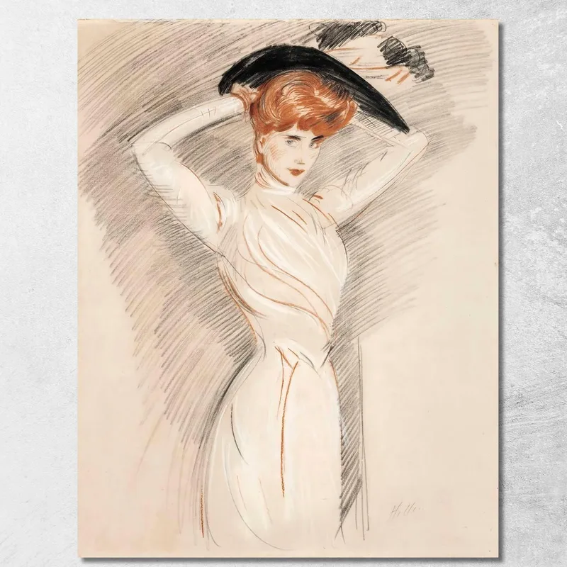 Eine Elegante Dame Mit Hut Paul César Helleu drucken auf leinwand