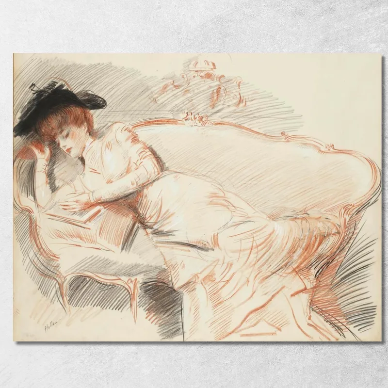 Elegante Frau Liest Auf Dem Sofa Paul César Helleu drucken auf leinwand