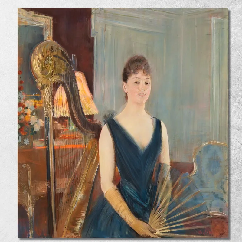 Harfenist Mit Fächer Sitzend Paul César Helleu drucken auf leinwand