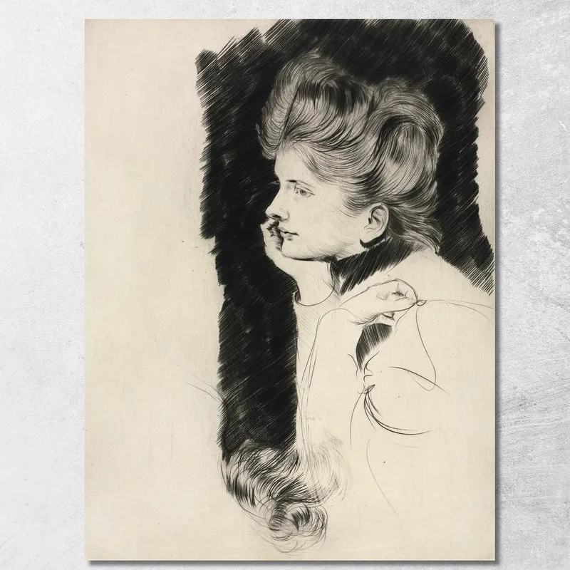Kopf Einer Frau Paul César Helleu drucken auf leinwand