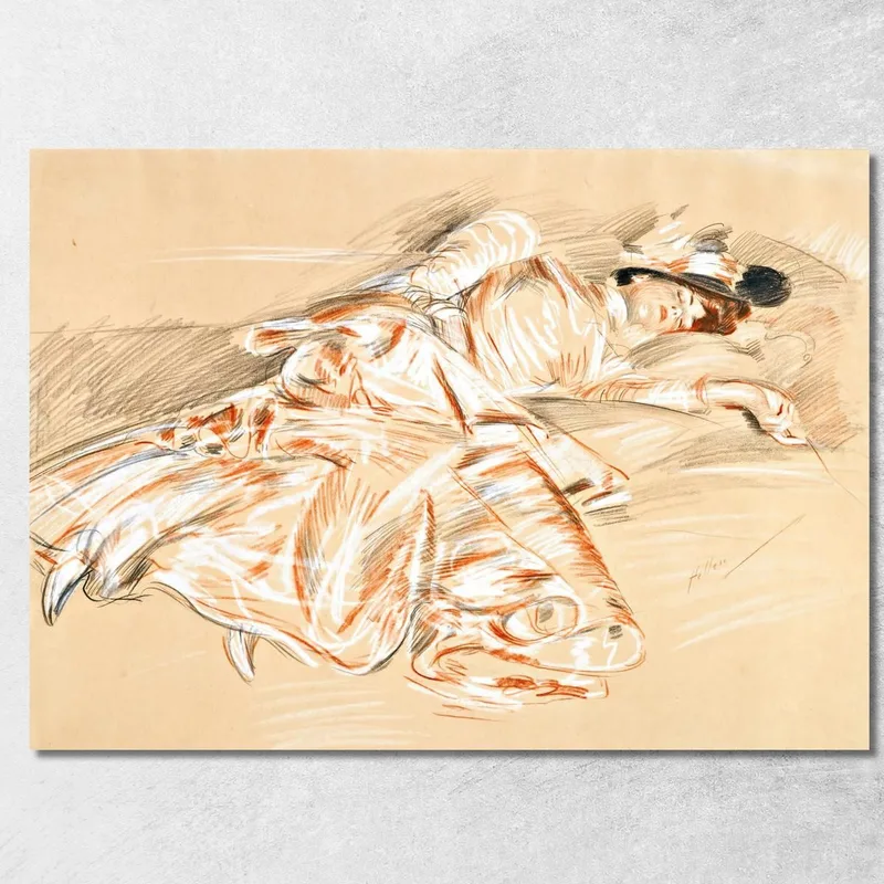 Schlafendes Mädchen Paul César Helleu drucken auf leinwand