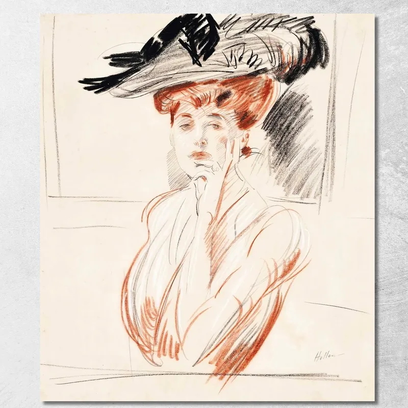 Die Dame Mit Dem Federhut Paul César Helleu drucken auf leinwand