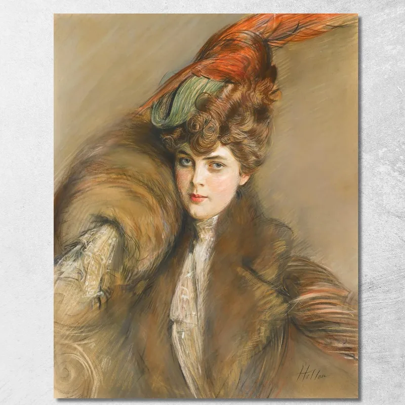 Dame Mit Federhut Paul César Helleu drucken auf leinwand