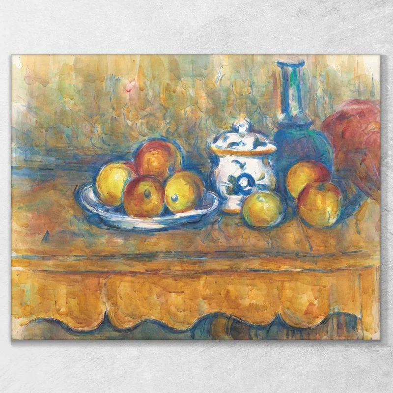 Stillleben Mit Blauer Flasche Zuckerdose Und Äpfeln Paul Cézanne