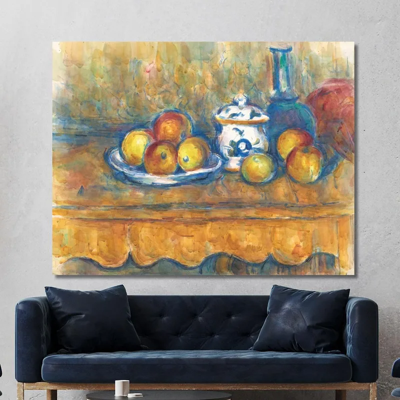 Stillleben Mit Blauer Flasche Zuckerdose Und Äpfeln Paul Cézanne