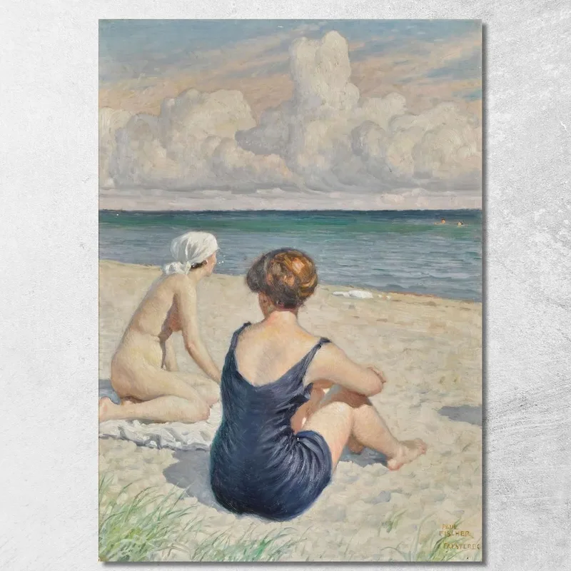 Badende Am Strand Von Falsterbo Paul Fischer drucken auf leinwand
